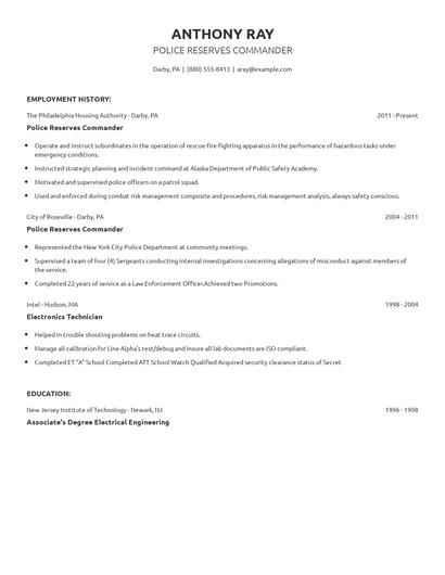 Police Reserves Commander Resume