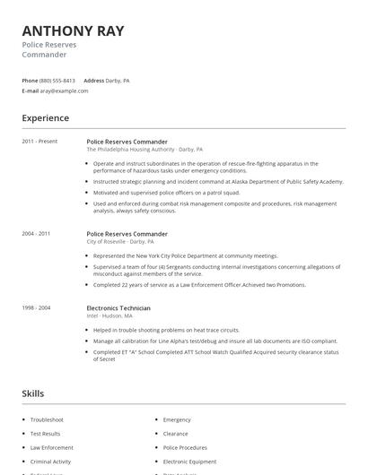 Police Reserves Commander Resume