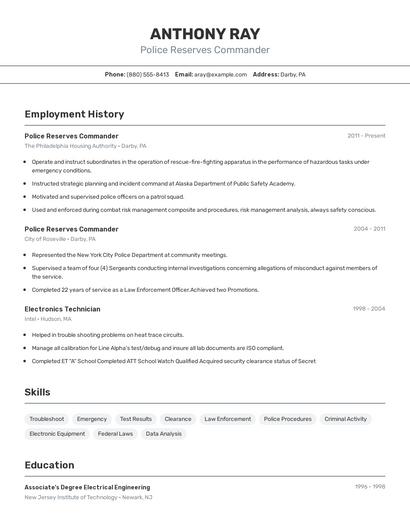 Police Reserves Commander Resume