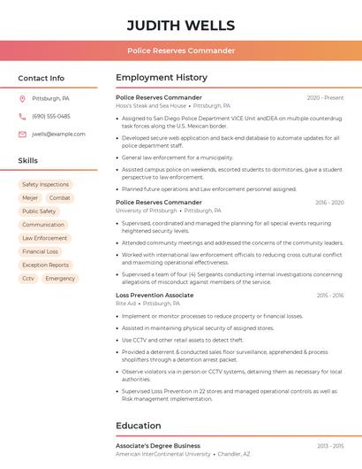 Police Reserves Commander Resume