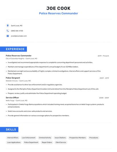 Police Reserves Commander Resume
