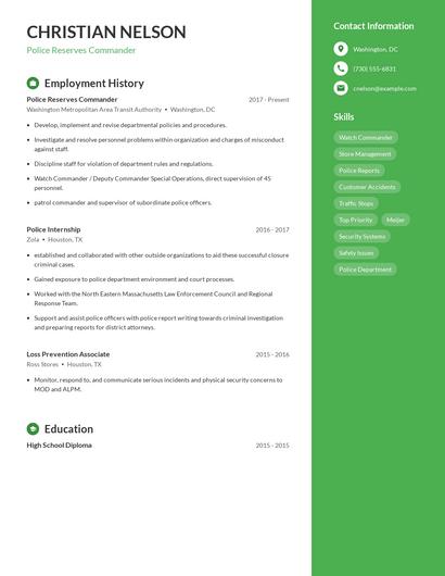 Police Reserves Commander Resume