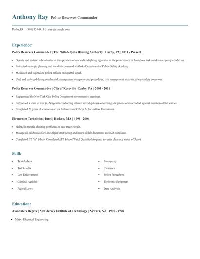 Police Reserves Commander Resume