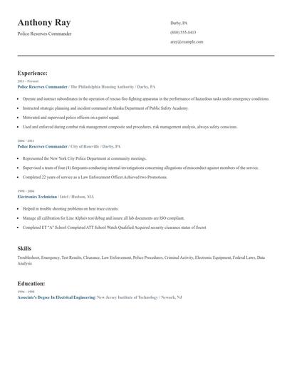 Police Reserves Commander Resume