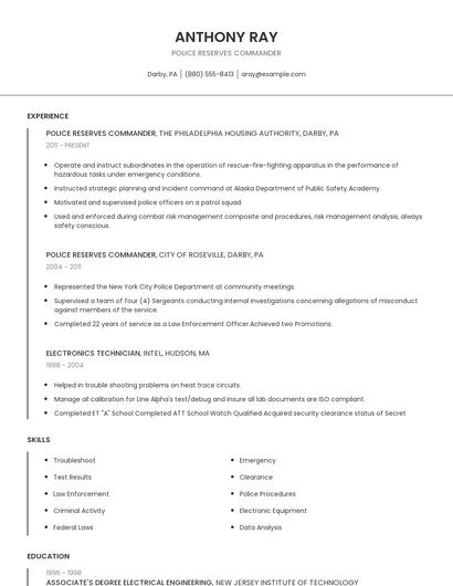 Police Reserves Commander Resume