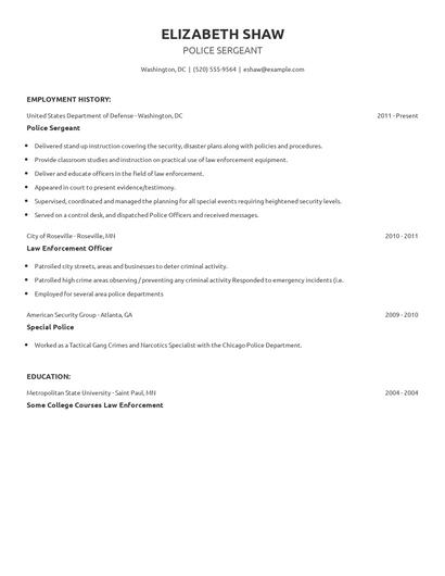 Police Sergeant Resume