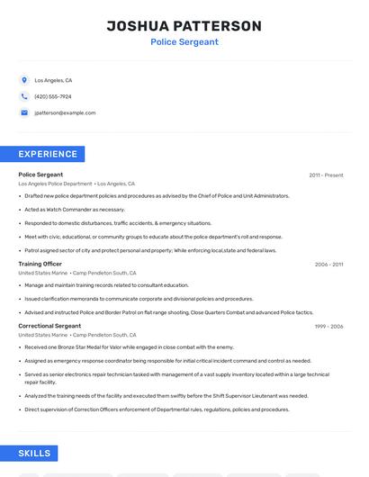 Police Sergeant Resume