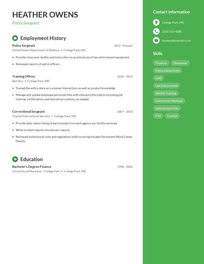 Police Sergeant Resume
