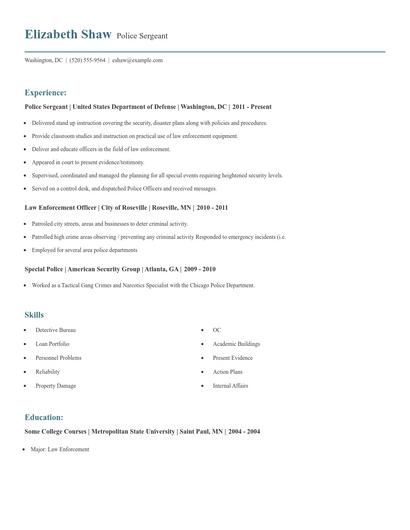 Police Sergeant Resume
