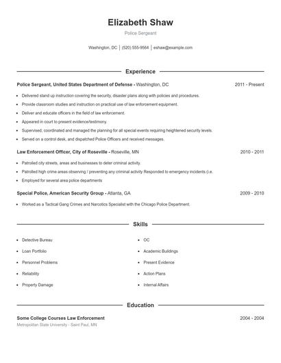 Police Sergeant Resume