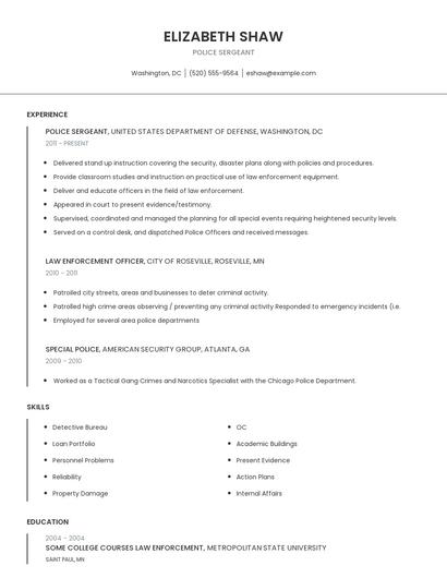 Police Sergeant Resume