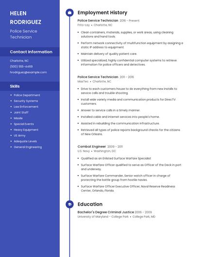 Police Service Technician Resume