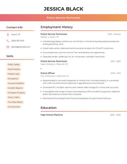 Police Service Technician Resume