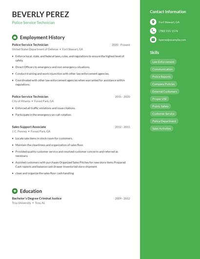Police Service Technician Resume