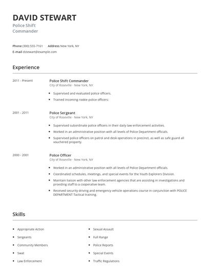 Police Shift Commander Resume