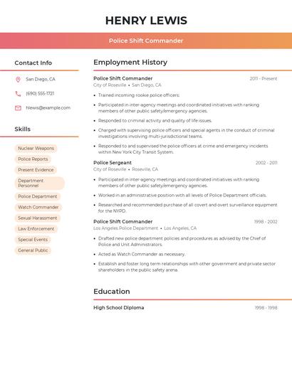 Police Shift Commander Resume