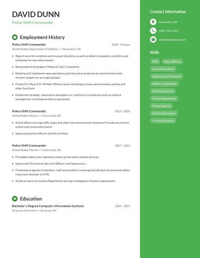 Police Shift Commander Resume