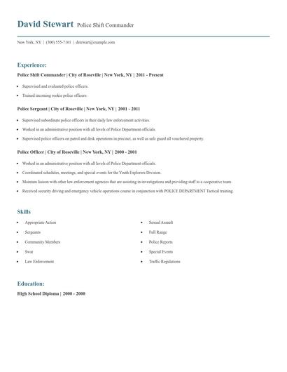 Police Shift Commander Resume