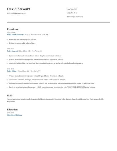 Police Shift Commander Resume
