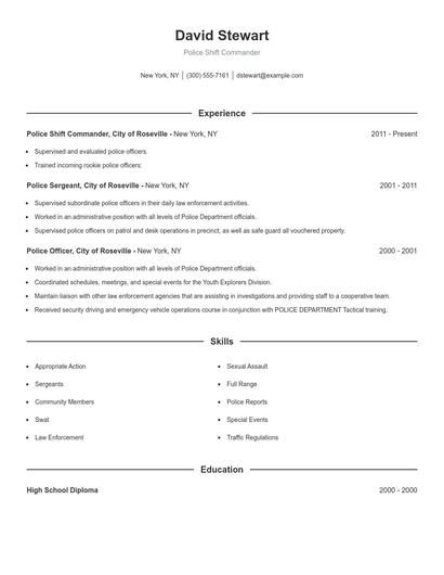 Police Shift Commander Resume