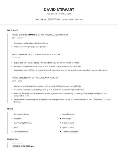 Police Shift Commander Resume