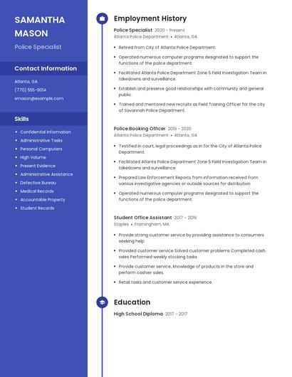 Police Specialist Resume