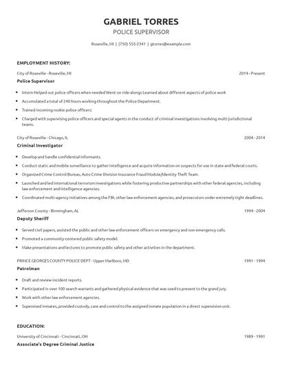 Police Supervisor Resume