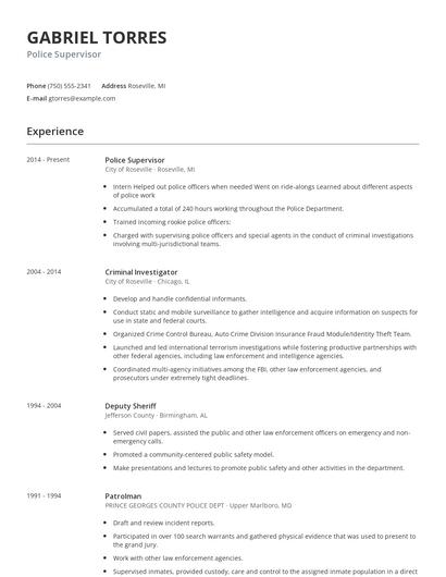 Police Supervisor Resume