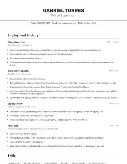 Police Supervisor Resume