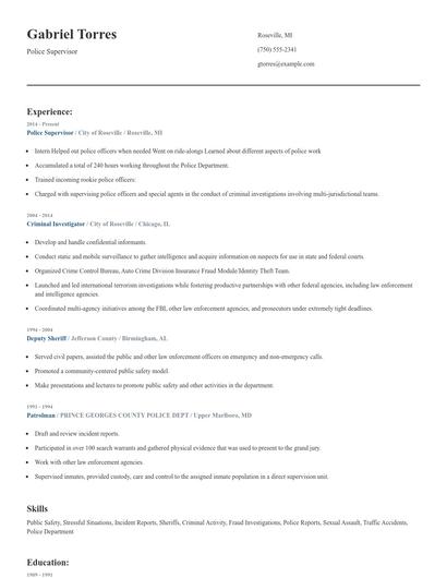 Police Supervisor Resume