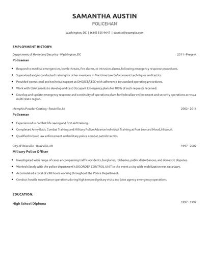 Policeman Resume