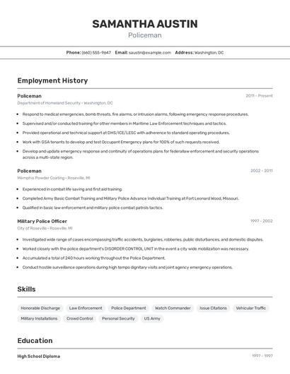 Policeman Resume