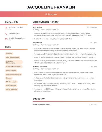 Policeman Resume