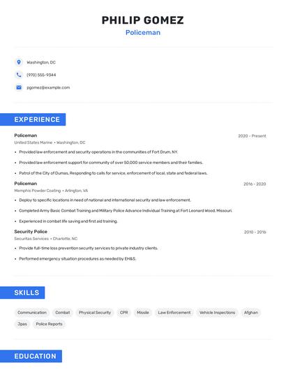 Policeman Resume
