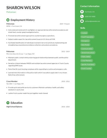 Policeman Resume