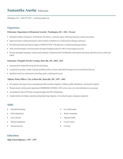 Policeman Resume