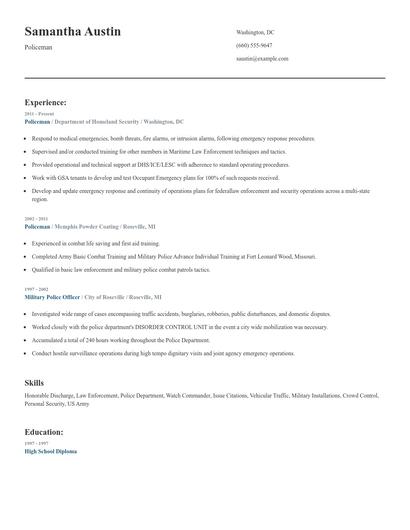 Policeman Resume