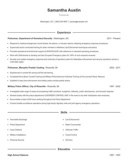 Policeman Resume