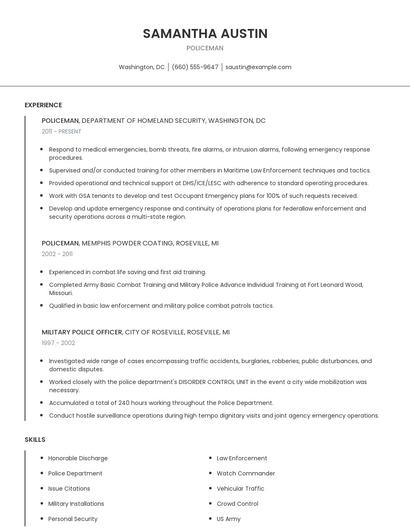 Policeman Resume