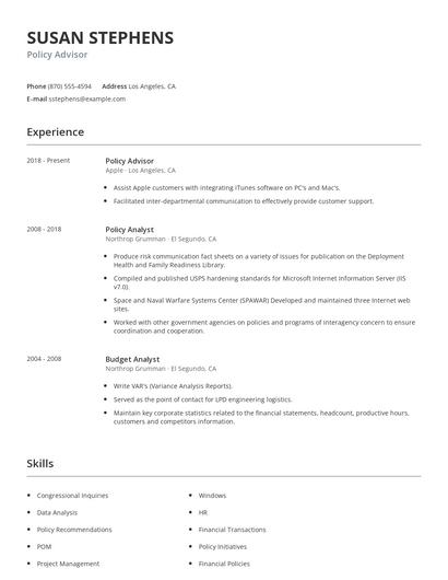 Policy Advisor Resume