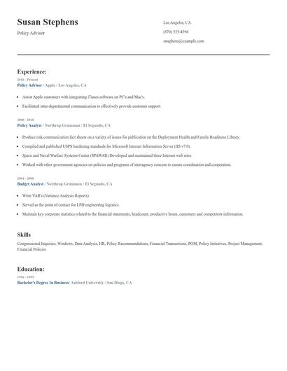 Policy Advisor Resume
