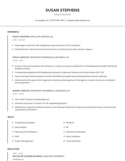 Policy Advisor Resume