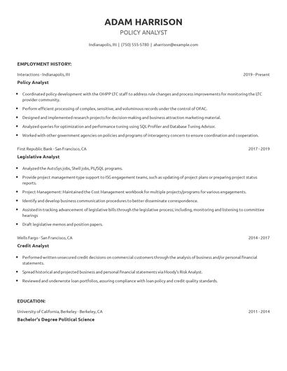 Policy Analyst Resume