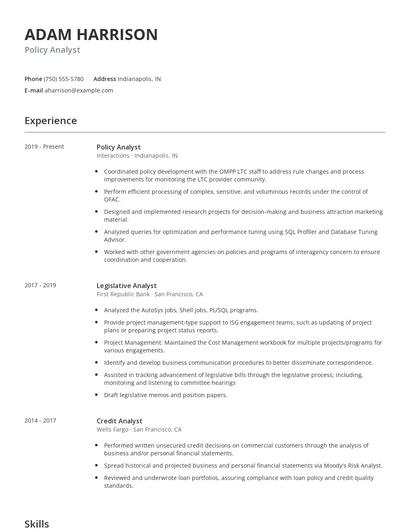 Policy Analyst Resume
