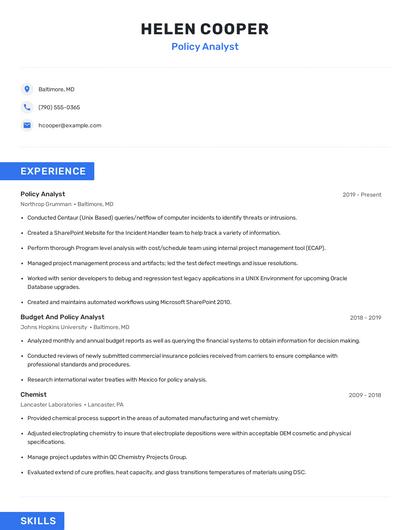 Policy Analyst Resume