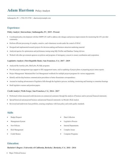 Policy Analyst Resume