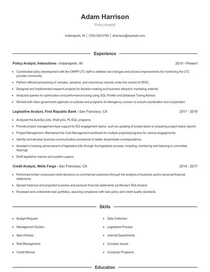 Policy Analyst Resume