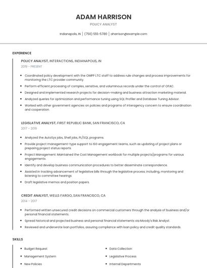 Policy Analyst Resume
