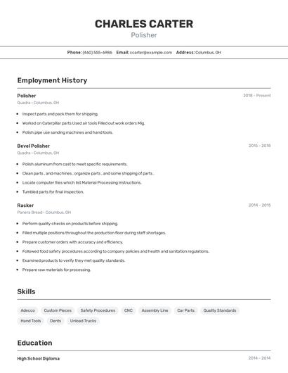 Polisher Resume