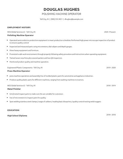 Polishing Machine Operator Resume